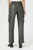 Women's Faux Leather Trouser Cargo Pants in Olive Medium