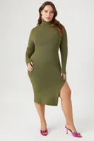 Women's Turtleneck Midi Sweater Dress in Cypress , 0X