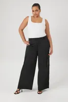 Women's Wide-Leg Cargo Pants in Black, 2X