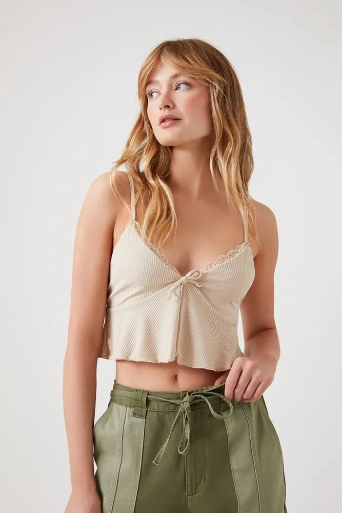 Lace Trim Rib Crop Camisole