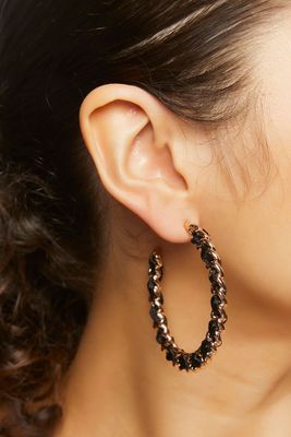 Women's Ribbon-Chain Hoop Earrings in Black/Gold