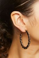 Women's Ribbon-Chain Hoop Earrings in Black/Gold