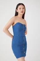 Women's Denim Tube Mini Dress in Light Blue Large