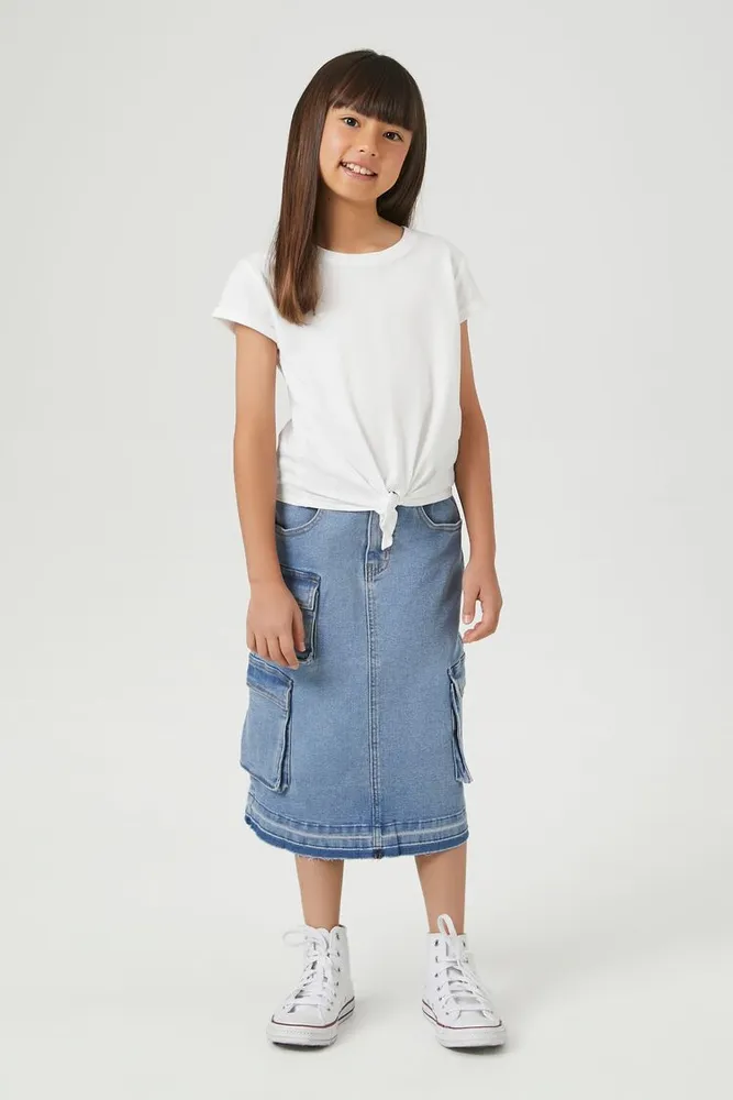 Girls Denim Cargo Skirt (Kids) Medium Denim,