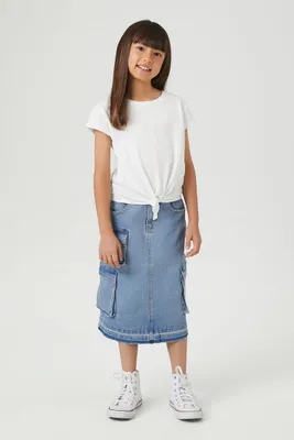 Girls Denim Cargo Skirt (Kids) in Medium Denim, 9/10