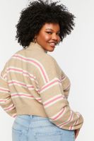 Women's Striped Mock Neck Cropped Sweater in Khaki/Peony, 0X