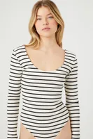 Women's Striped Scoop Bodysuit in Black/Vanilla Small