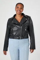 Women's Faux Leather Moto Jacket in Black, 1X