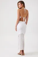 Women's Crochet Halter Maxi Dress in Ivory Large