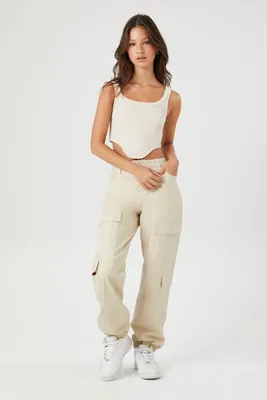 Women's High-Rise Poplin Cargo Pants in Khaki, XL