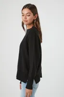 Women's Ribbed Drop-Sleeve Sweater in Black, XL