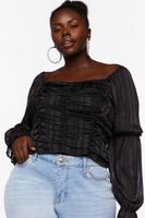 Women's Striped Peasant-Sleeve Top in Black, 1X