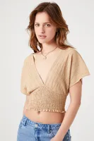 Women's Smocked Crop Top in Brown Small