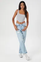 Women's Ribbed Rose Cropped Bustier Top in Harbor Grey Large