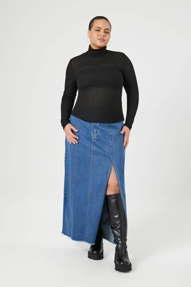 Women's Frayed Denim Maxi Skirt , 1X