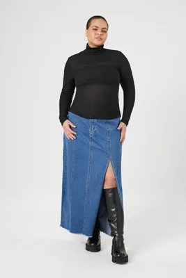 Women's Frayed Denim Maxi Skirt , 1X