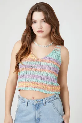 Women's Striped Sweater-Knit Crop Top in Orange Medium