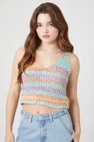 Women's Striped Sweater-Knit Crop Top in Orange Medium