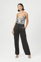 Women's Metallic Surplice Bodysuit in Silver Small