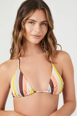 Women's Striped Triangle String Bikini Top in Sherbert Large