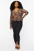 Women's Floral Print Bustier Top in Black, 3X