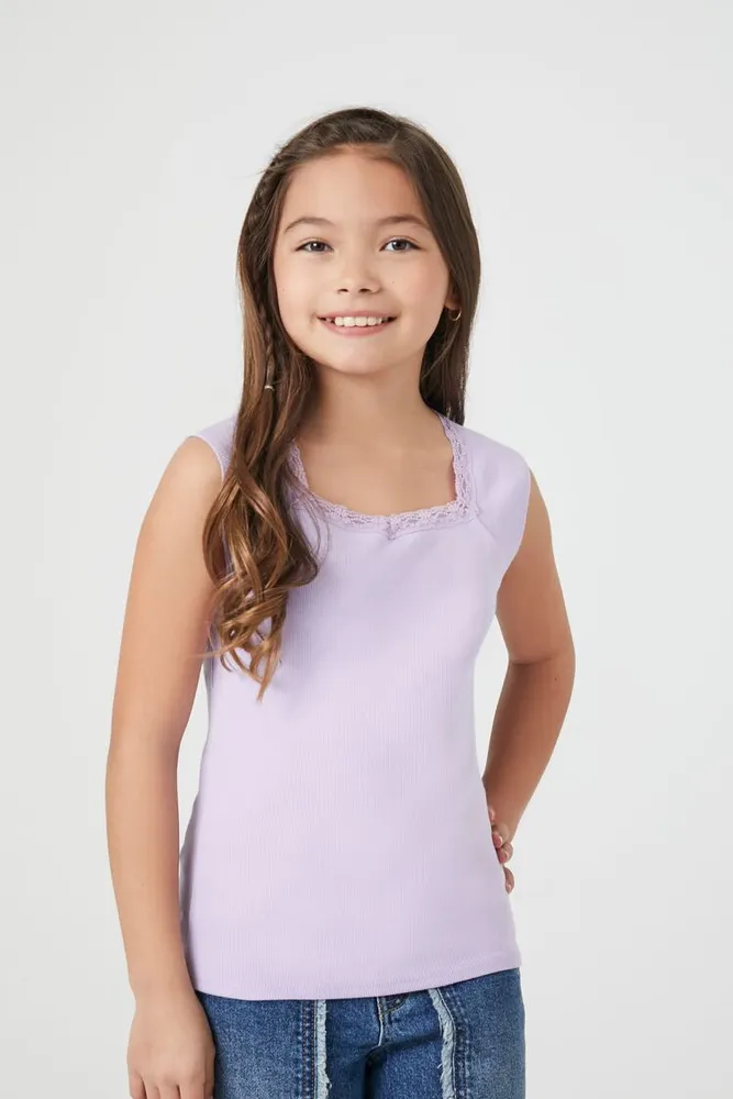 Girls Lace-Trim Sleeveless Top (Kids) in Purple, 11/12