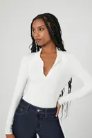 Women's Ribbed Sweater-Knit Bodysuit in Cream Large