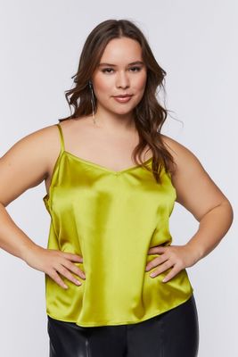 Women's Satin V-Neck Cami in Green Apple, 1X