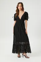 Women's Lace Flounce-Hem Maxi Dress in Black, XS