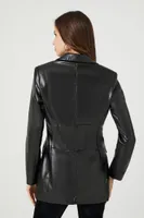 Women's Faux Leather Zip-Up Blazer Black