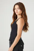 Women's Ribbed Snap-Button Tank Top in Black Medium