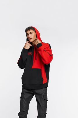 Men Colorblock Graphic Embroidered Hoodie Black/Red