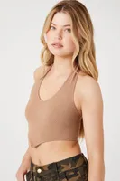 Women's Seamless Ribbed Knit Halter Top in Mocha, M/L