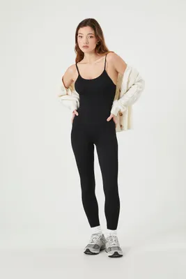 Women's Seamless Ribbed Knit Jumpsuit in Black Large