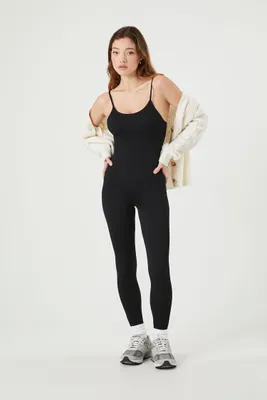 Women's Seamless Ribbed Knit Jumpsuit in Black, XL