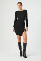 Women's Button-Front Midi Sweater Dress in Black, XL