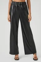 Women's Faux Leather Wide-Leg Pants Black