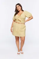 Women's Gingham Skort in Yellow Gold/White, 0X