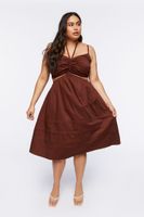 Women's Cutout Fit & Flare Midi Dress in Chocolate, 2X