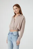 Women's Cropped Satin Shirt in Goat Medium