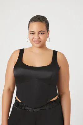 Women's Satin Corset Crop Top in Black, 1X