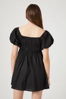 Women's Poplin Peasant Mini Dress in Black Small