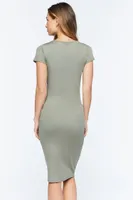 Women's Short-Sleeve Button-Front Midi Dress in Sage Large