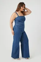 Women's Sleeveless Denim Jumpsuit in Medium Denim, 1X