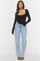 Women's Ribbed Sweater-Knit Crop Top in Black Medium