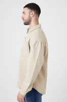 Men Drop-Sleeve Snap-Button Shirt in Taupe, XXL