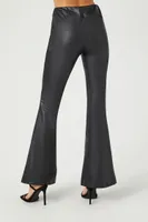 Women's Faux Leather Mid-Rise Flare Pants in Black Large