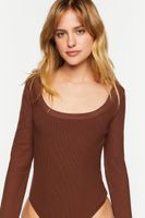 Women's Ribbed Thumbhole Bodysuit in Chocolate Medium