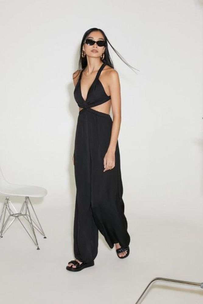 Women's Plunging Cutout Jumpsuit in Black Medium