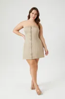 Women's Button-Front Tube Mini Dress in Maple, 2X